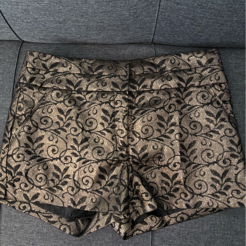 Elegant Black and Gold Brocade Dressy Shorts with 2 back pockets